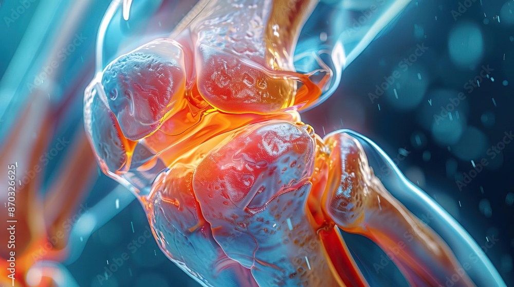 Detailed illustration of the human knee joint with an emphasis on pain ...