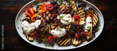 Grilled vegetables topped w...