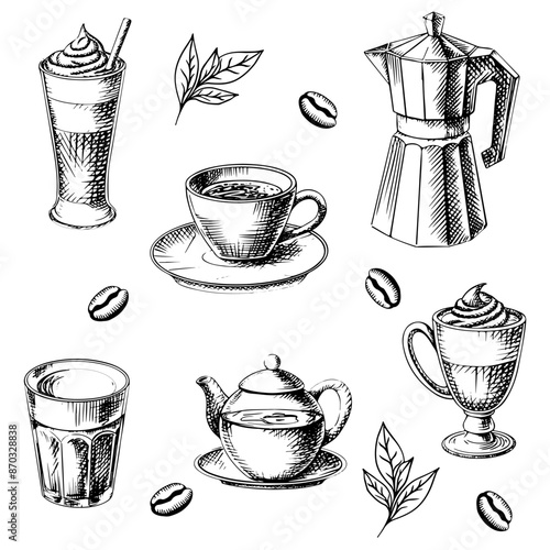 Hand-Drawn Coffee and Tea Illustrations Collection