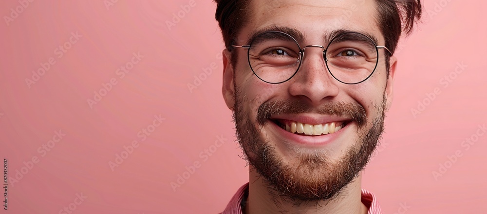 Happy Man Smiling Portrait Round Glasses Happy Man Smiling Portrait Round Glasses