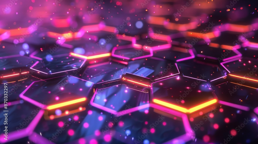 Abstract Neon Hexagon Pattern with Glowing Lights Abstract Neon Hexagon Pattern with Glowing Lights