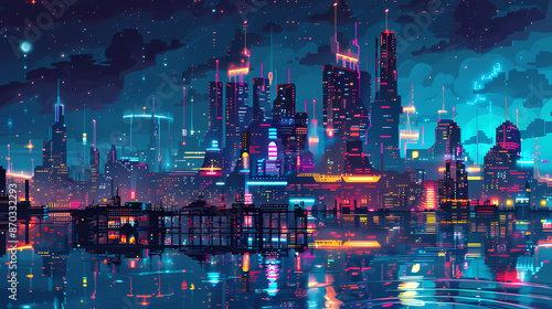 pixel art concept of neon cityscape