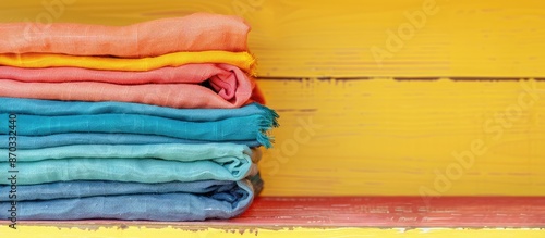Folded colorful cloths on a...