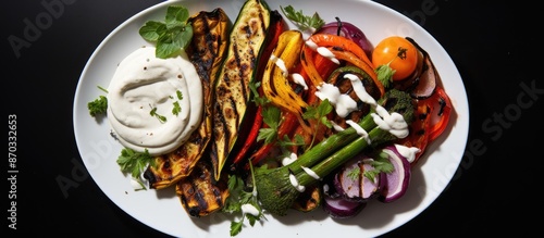 Grilled vegetables topped w...