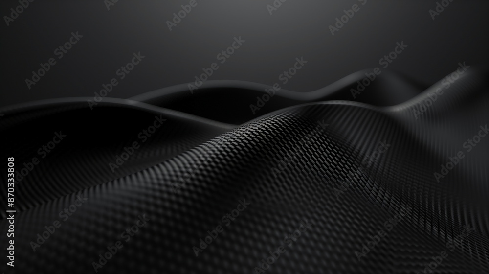 Black carbon fiber background, abstract wavy shape, 3D rendering, dark gray color, high resolution, hyper-realistic Black carbon fiber background, abstract wavy shape, 3D rendering, dark gray color, high resolution, hyper-realistic
