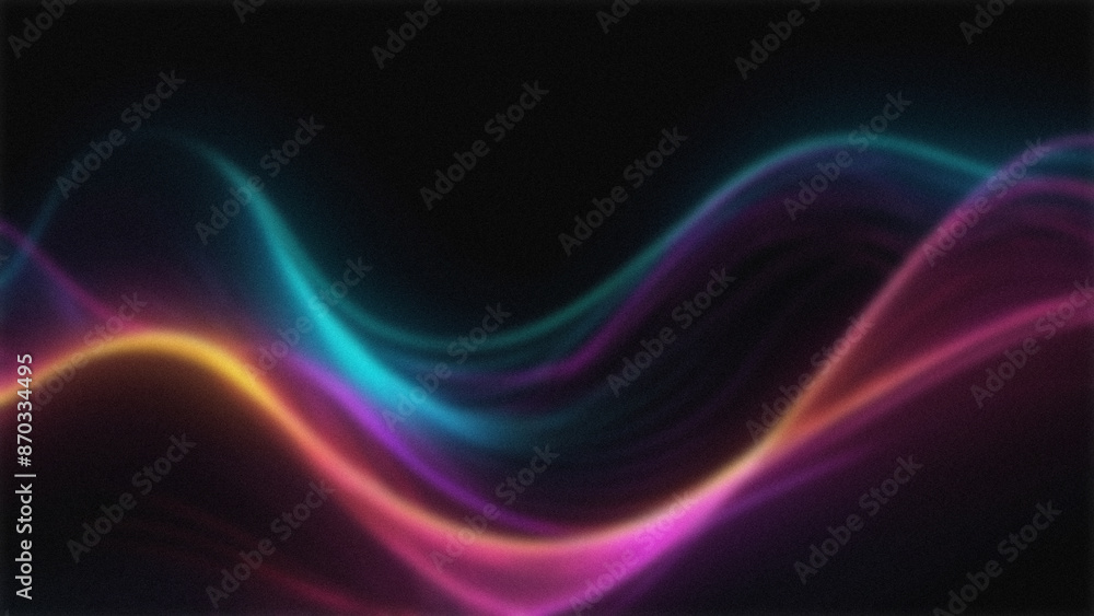 Abstract background of shiny neon wave lines with blur and noise effect on dark background Abstract background of shiny neon wave lines with blur and noise effect on dark background