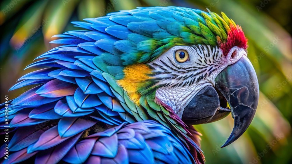 Obraz premium A Closeup Of A Parrot With Vibrant Blue, Green, And Yellow Feathers.