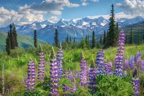 Scenery, Mountains, Lupines, Alaska, Trees, Shrubs - Rare Gallery HD photo