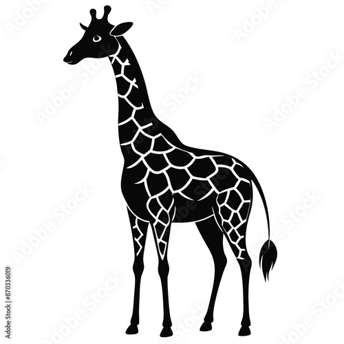 Giraffe silhouette with pattern Stock Photo, vector black color silhouette