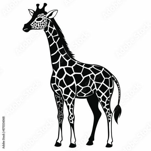 Giraffe silhouette with pattern Stock Photo, vector black color silhouette