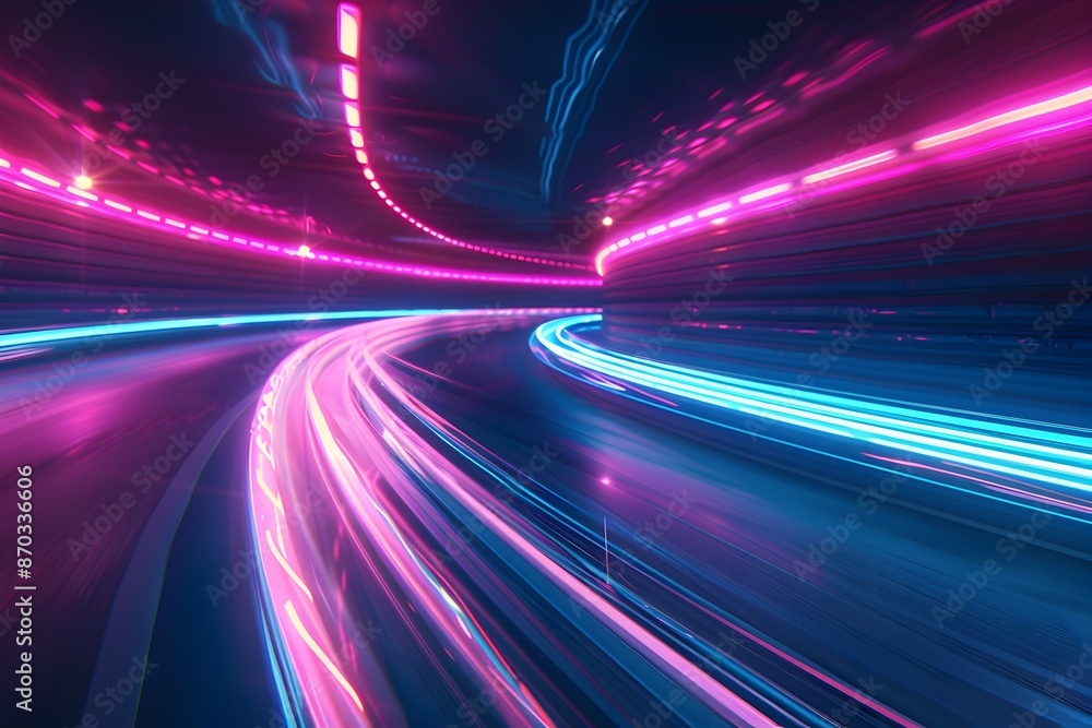 Abstract Neon Futuristic Speed Light Trail Effect on Curving Path Abstract Neon Futuristic Speed Light Trail Effect on Curving Path