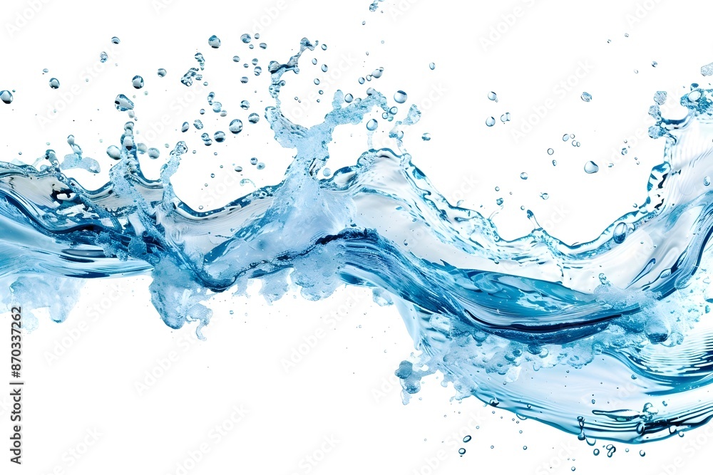 Mesmerizing Blue Water Splash with Bubbles Isolated on White Background Mesmerizing Blue Water Splash with Bubbles Isolated on White Background