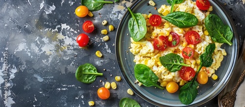 Top view flat lay breakfast...