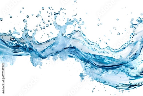 Mesmerizing Blue Water Splash with Bubbles Isolated on White Background