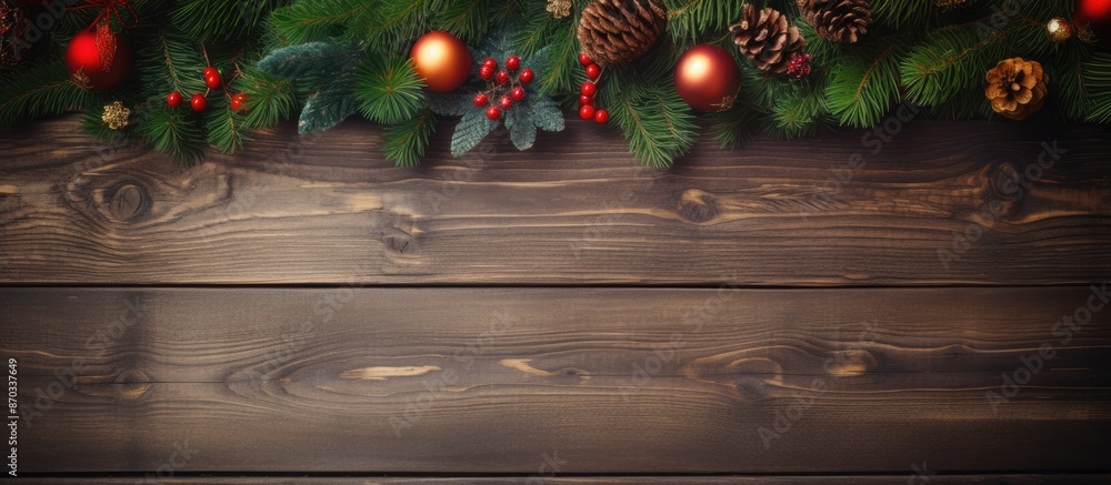 Wooden background with Christmas decorations and copy space image. Wooden background with Christmas decorations and copy space image.