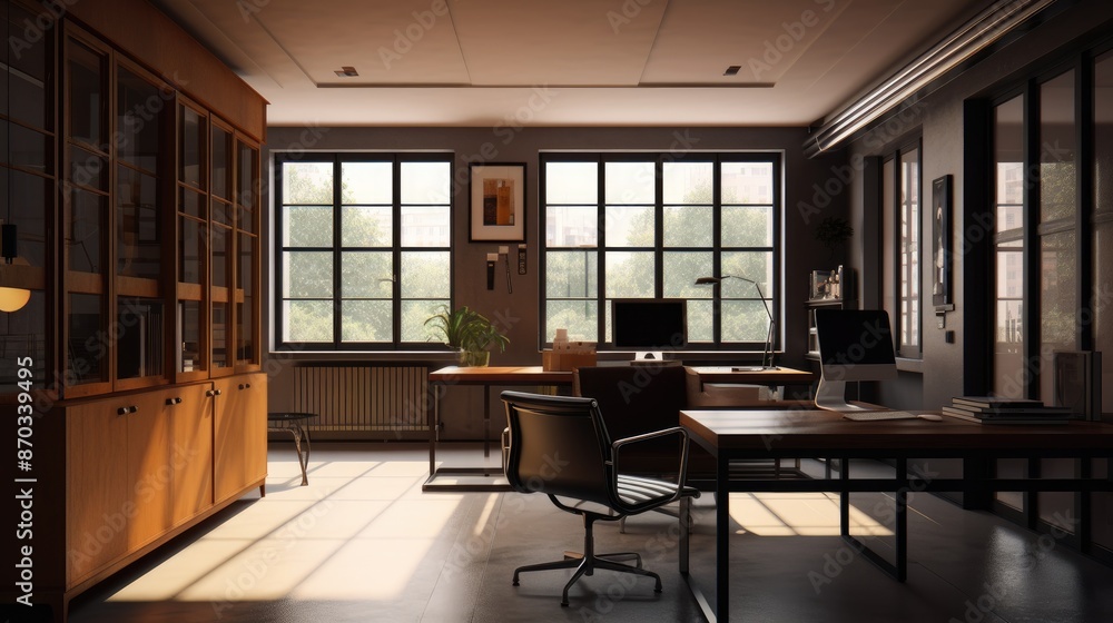 Interior of modern office, workplace design. Interior of modern office, workplace design.