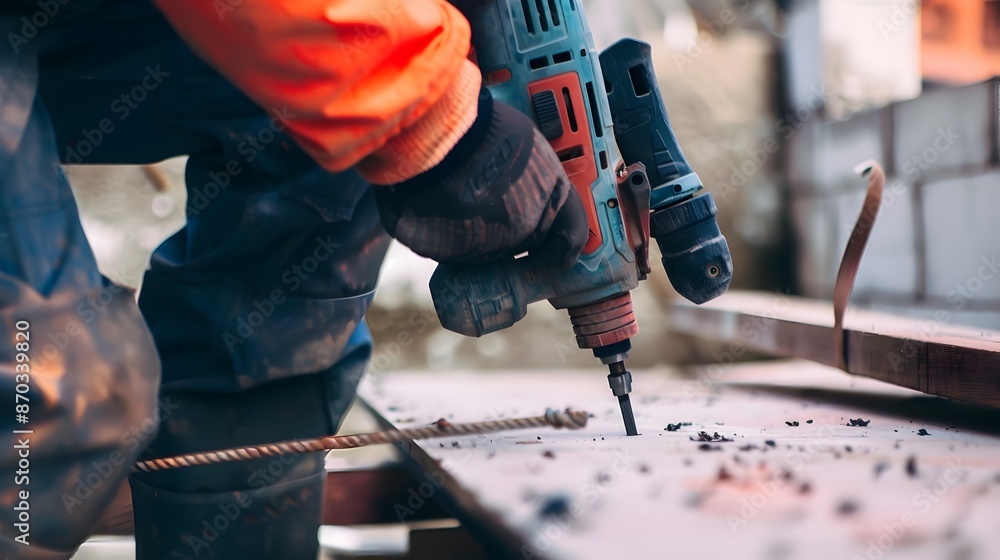 Skilled Tradesman Operating Power Tool in Industrial Workshop