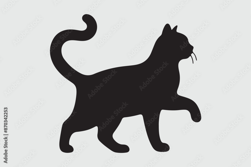 Obraz premium The image is a black silhouette of a cat. The silhouette is simple and elegant, with a clean and minimalist style, suitable for various uses like logos, icons, or decorative elements.
