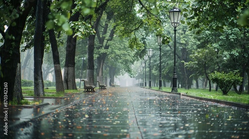 Walking through a city park during a light drizzle, the scent of fresh rain and wet earth invigorates the senses.