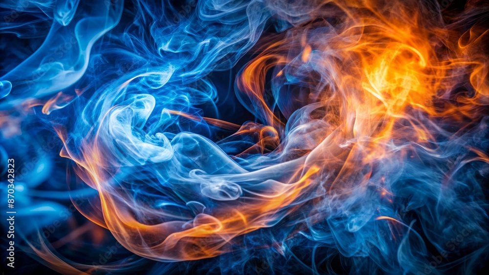 Fototapeta premium Blue And Orange Smoke. Fire And Ice. Abstract Background.