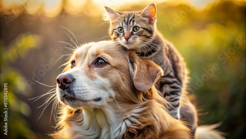 A Cat And A Dog Are Best Friends. They Love To Play Together In The Park. photo