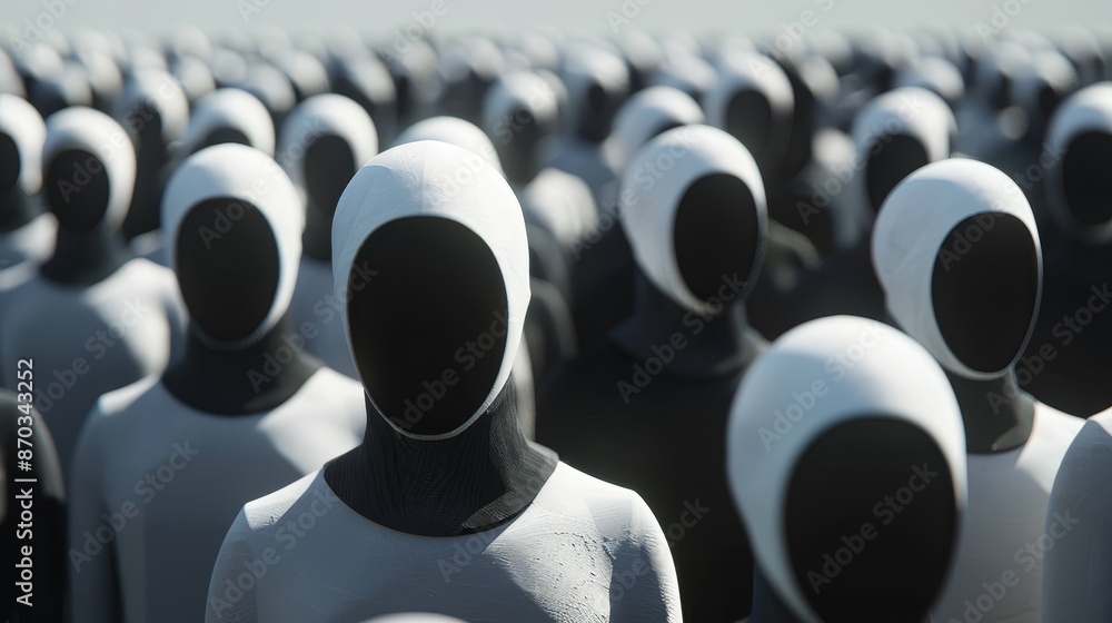 Fototapeta premium Faceless Crowd - 3D Rendered Digital Art - Anonyminity and Conformity