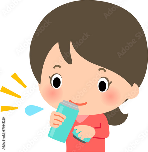 水筒から水を飲む女性