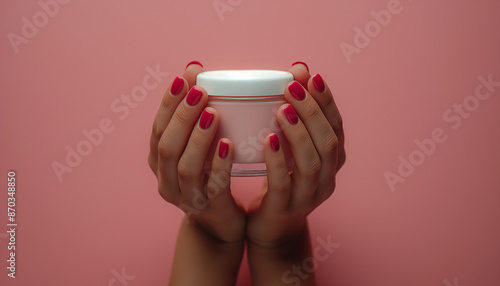Close up of a young woman applying face cream jar mockup