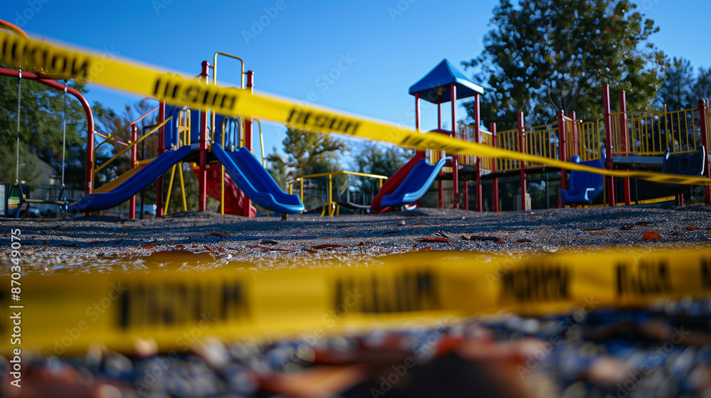 Fototapeta premium Closed playground with caution tape restricting access