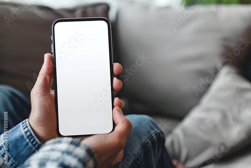 Closeup of Person s Hands Holding Blank Smartphone Screen for Online Shopping and Social Media