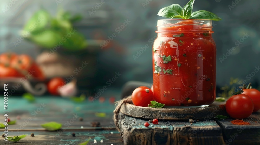 Homemade Tomato Sauce In A Glass Jar, Fresh And Flavorful Homemade Tomato Sauce In A Glass Jar, Fresh And Flavorful