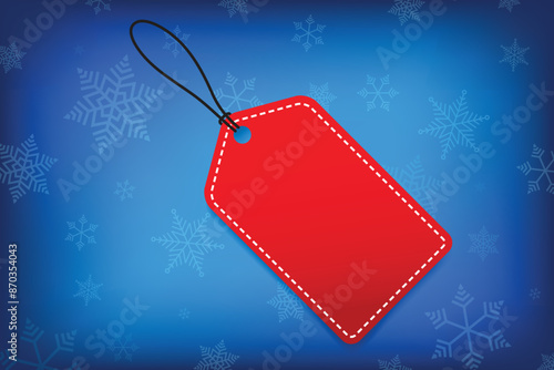 Red tag blank for your text vector banner design Christmas concept with snowflakes on blue background for use to your business website, gift card or product banner advertisements