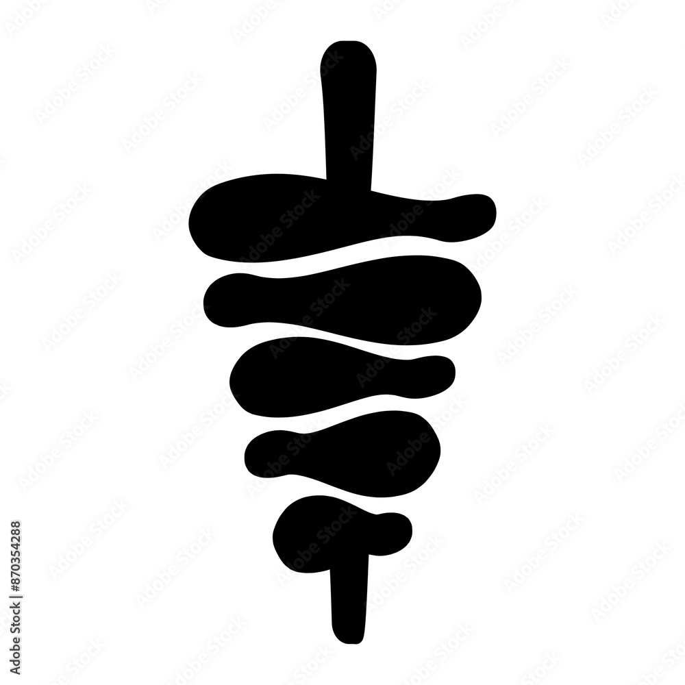 Icon depicting the logo of the most popular Turkish street food, doner kebab, meat on a skewer on a black background Icon depicting the logo of the most popular Turkish street food, doner kebab, meat on a skewer on a black background