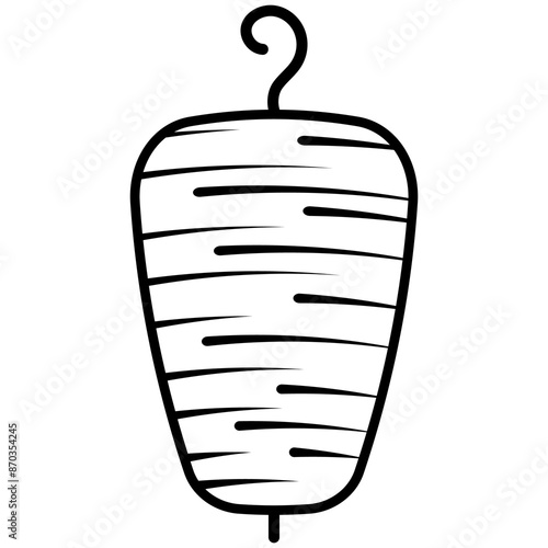 Icon depicting the logo of the most popular Turkish street food, doner kebab, meat on a skewer on a black background	