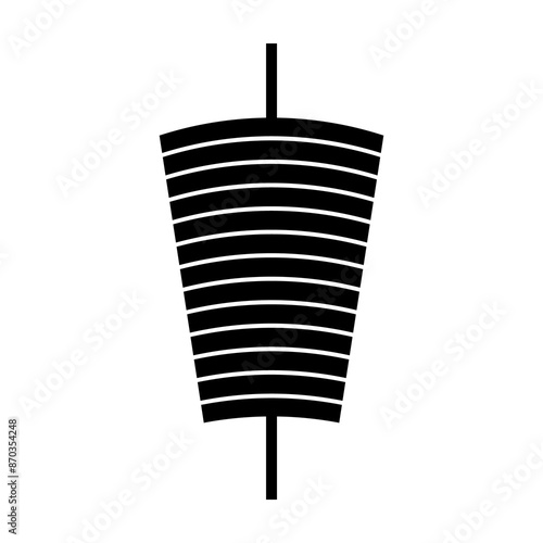 Icon depicting the logo of the most popular Turkish street food, doner kebab, meat on a skewer on a black background	