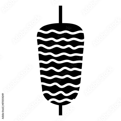 Icon depicting the logo of the most popular Turkish street food, doner kebab, meat on a skewer on a black background	