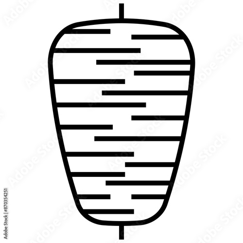 Icon depicting the logo of the most popular Turkish street food, doner kebab, meat on a skewer on a black background	