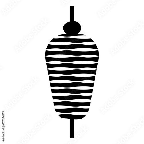 Icon depicting the logo of the most popular Turkish street food, doner kebab, meat on a skewer on a black background	