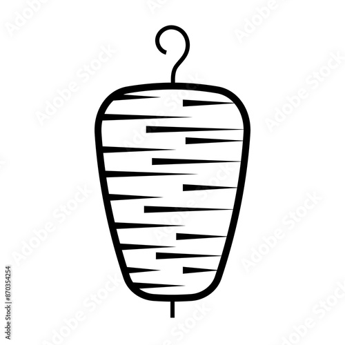 Icon depicting the logo of the most popular Turkish street food, doner kebab, meat on a skewer on a black background	