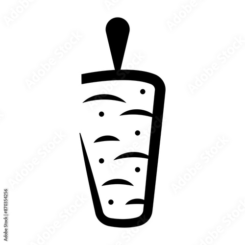 Icon depicting the logo of the most popular Turkish street food, doner kebab, meat on a skewer on a black background	