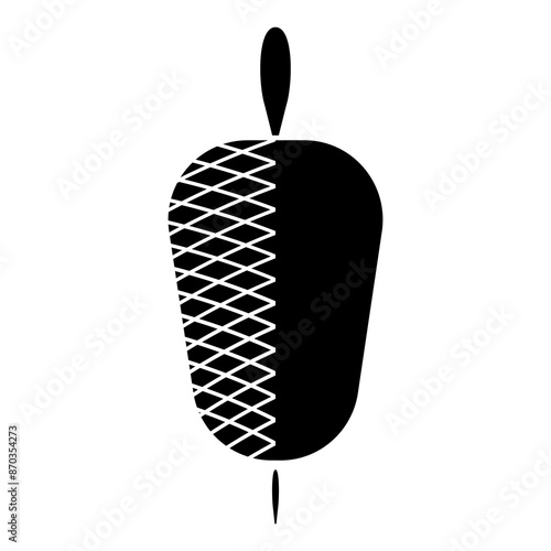 Icon depicting the logo of the most popular Turkish street food, doner kebab, meat on a skewer on a black background	