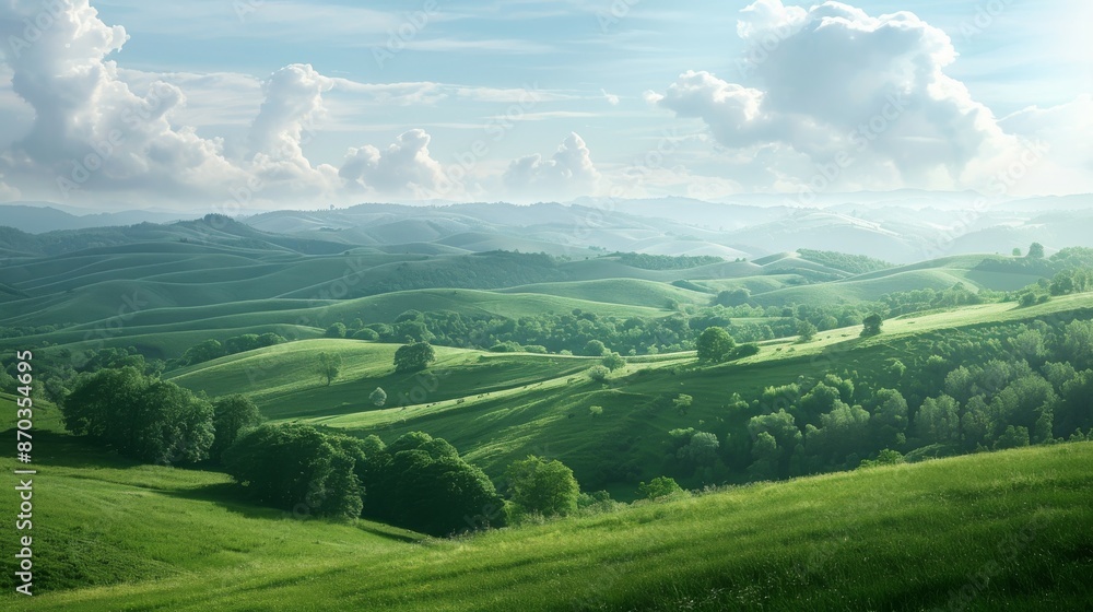 Fototapeta premium green hills panorama landscape with copy space