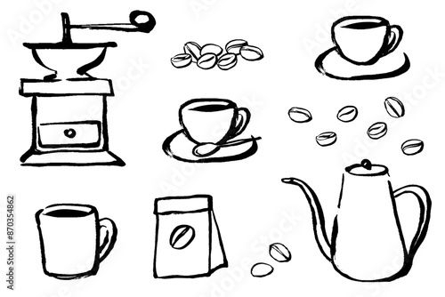 筆タッチのコーヒータイムのイメージイラストセット