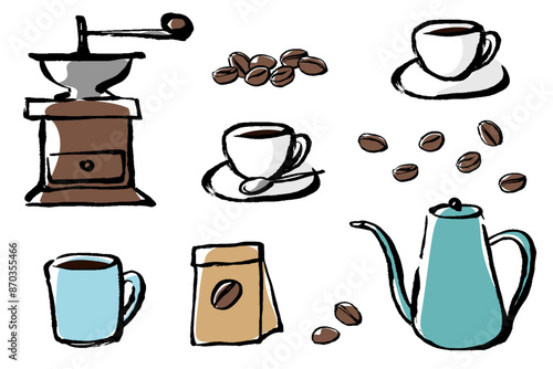 筆タッチのコーヒータイムのイメージイラストセット