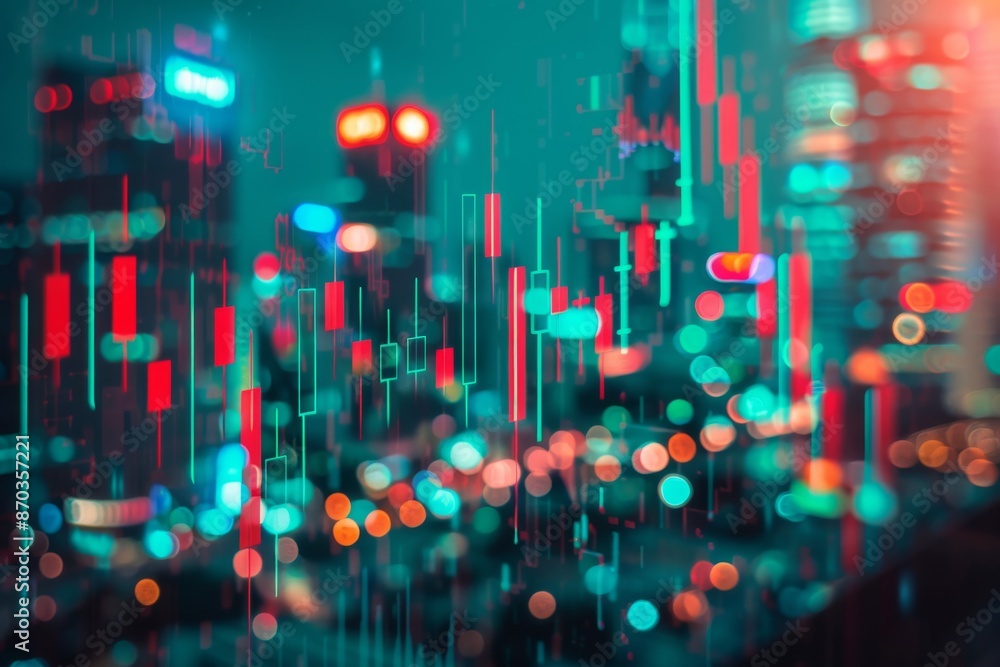 An exposure of the stock market chart and the Hong Kong city of business in a double exposure design An exposure of the stock market chart and the Hong Kong city of business in a double exposure design