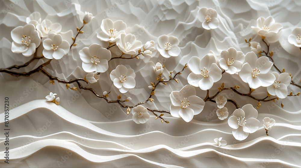 Beautiful sakura tree and mountain 3d Wall art Beautiful sakura tree and mountain 3d Wall art
