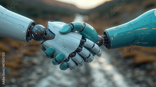 two Robot shaking hand, AI ...