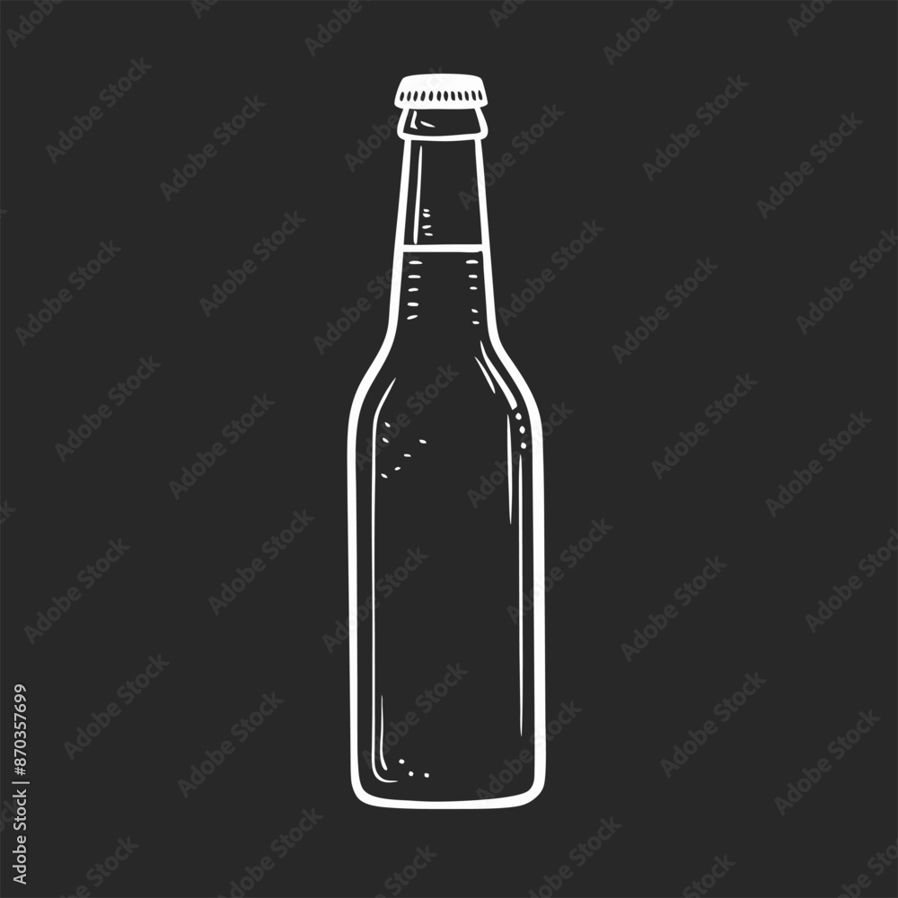 White beer bottle on black background with glassware and alcohol White beer bottle on black background with glassware and alcohol