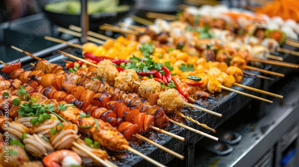 Thai street food dishes being showcased at an international food expo Thai street food dishes being showcased at an international food expo