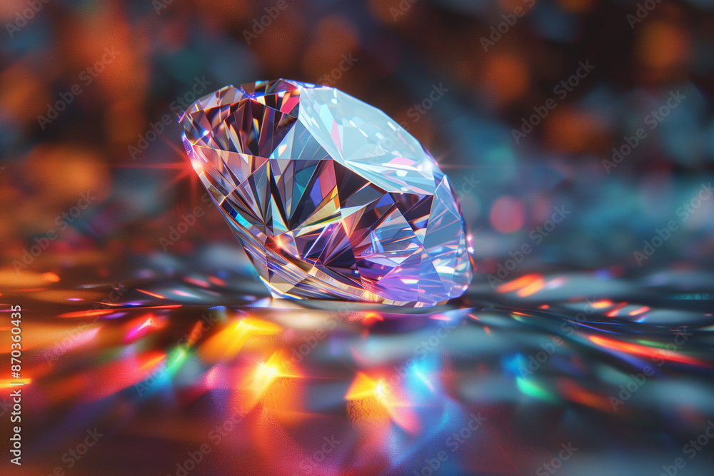 Round diamond with multi-colored refraction rays. 3d illustration Round diamond with multi-colored refraction rays. 3d illustration